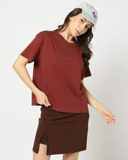 Women Cotton Regular Fit Crew-Neck T-Shirt