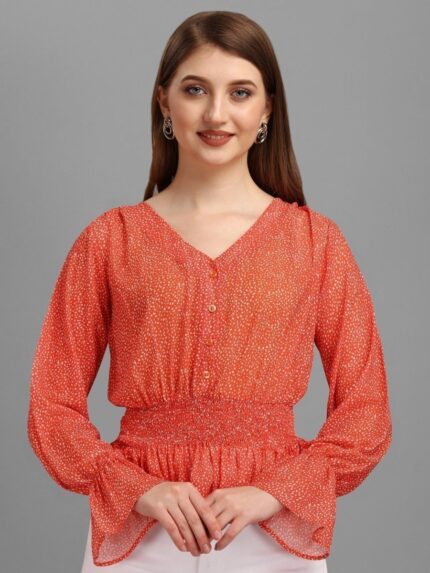 Bright Red Minimal Women's Tops